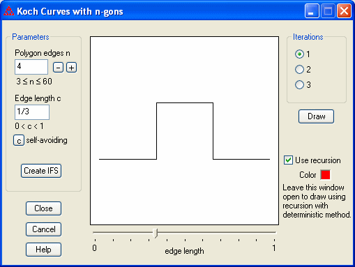 Koch curve dialog box