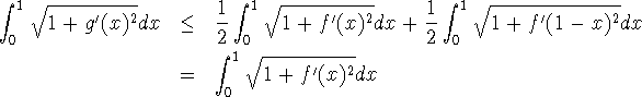 arc length for g is less than arc length for f
