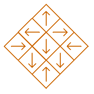 9 squares with symmetric pointing arrows