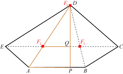 right triangle in pentagon showing how height relates to distance from base to width