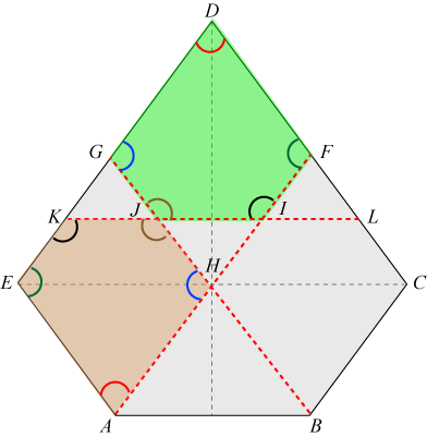Angles in the top pentagon and the lower left rotated pentagon