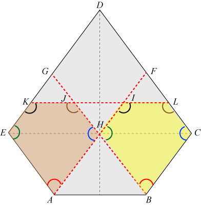 angles in the lower left and lower right rotated pentagons