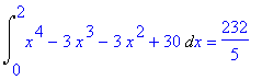 Int(x^4-3*x^3-3*x^2+30,x = 0 .. 2) = 232/5